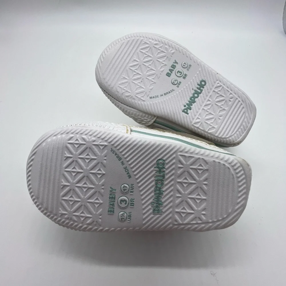 PIMPOLHO BABY BOY WHITE AND TAN CRIB SHOES SIZE 1.5